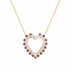 18k Yellow Gold Ruby & Diamond Heart Necklace